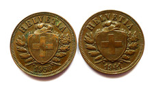 SWITZERLAND 2 RAPPEN 1938 + 1941, BERN MINT, BRONZE, KM#4.2A