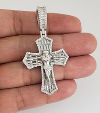 Men 925 Sterling Silver Simulated Diamond Jesus Christ Crucifix Cross Pendant