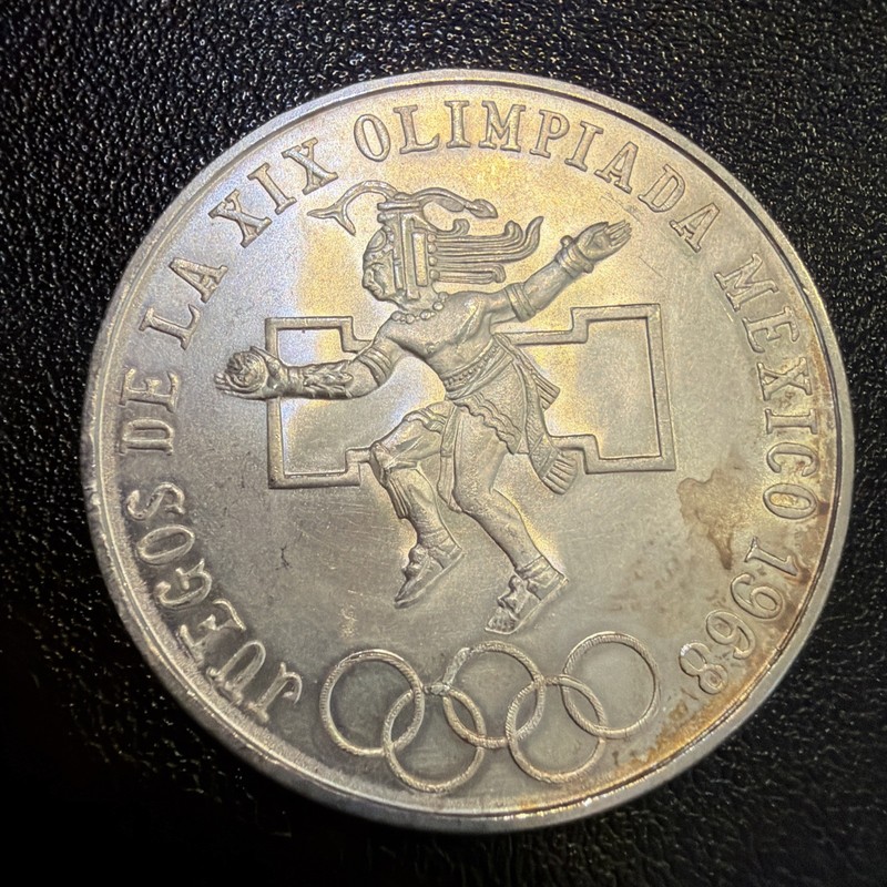 1968 25 Pesos Olympic Coin, Juegos de La XIX Olimpiada, Mexico, .720 Silver U139