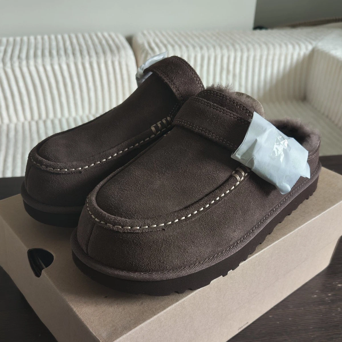 UGG Goldenstar Evelina Clog Womens UK 7 EU 40 Brown Suede Sheepskin New Boxed