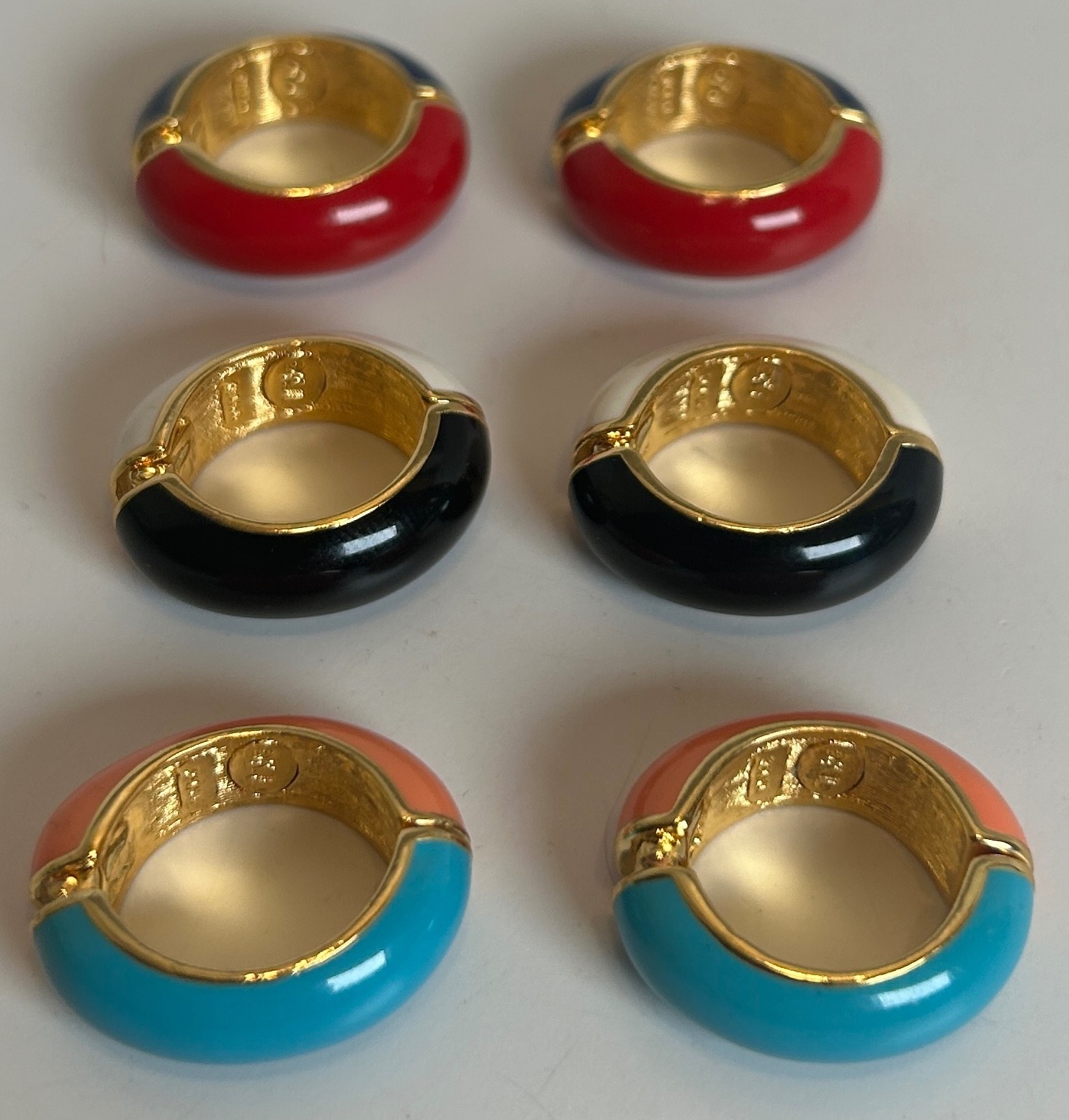 3- VTG sets of KJL Hoop Earrings Enamel Hinged Cl… - image 1