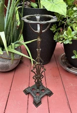 Antique Painted & Gilded Cast Iron Ash Tray Smoke Stand Pedestal Plant Stand