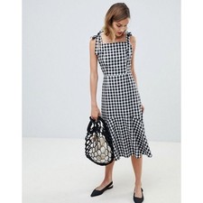 MNG Mango Gingham Midi Dress Sz M