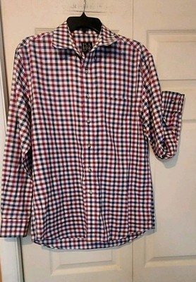 Jos A Bank Blue Brown White Gingham Plaid Button Down Shirt Mens Size M