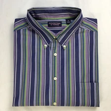 Roundtree Yorke Mens Shirt 3X Big Purple Blue Stripes Long Sleeve Utility Preppy