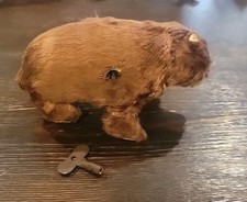 Vintage 1940s Wind Up Toy Fur Plush Walking Grizzly Brown Bear Working E4
