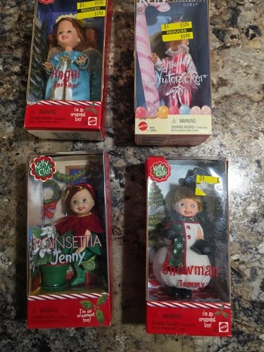 Vintage 2001 Kelly Club Barbie Christmas Ornament Doll Lot of 4 NIB Tommy Jenny