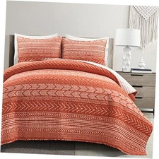 Hygge Geo Pattern Striped 3 Piece Bedding Set Full/Queen Burnt Orange Quilt
