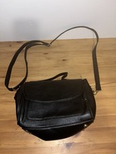 Black Faux Leather Crossbody Purse With Flap Closure And Strap