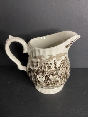 Royal Crownford Staffordshire Ironstone England Brown Transferware Creamer