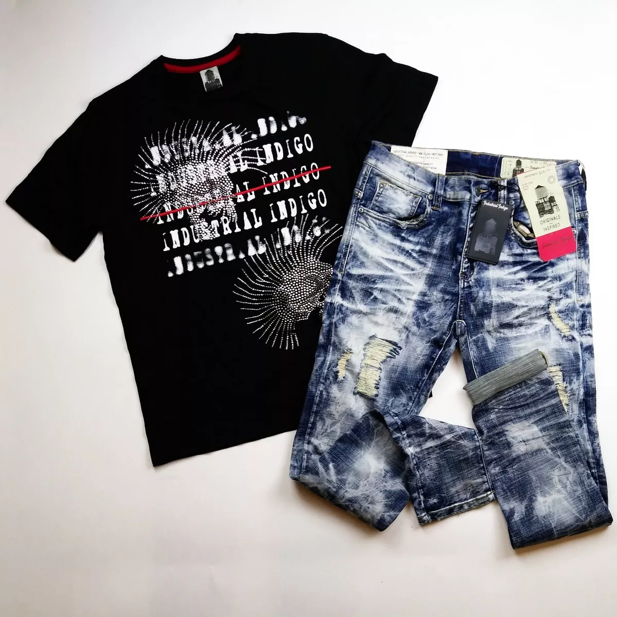 Industrial Indigo mens 2p set T shirt size Medium and Jeans W32 L33