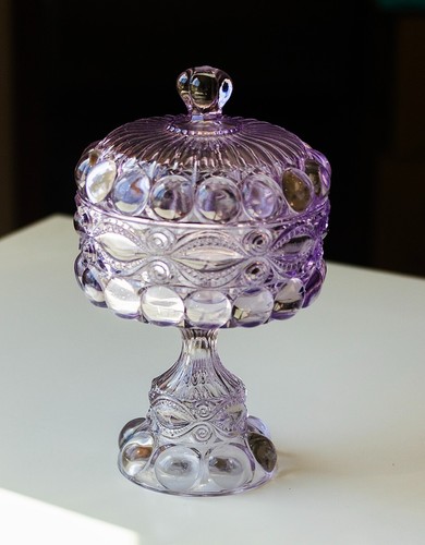 1880s Candy Comport Purple Eyewinker Purple Glass With Lid Antique EAPG Rare