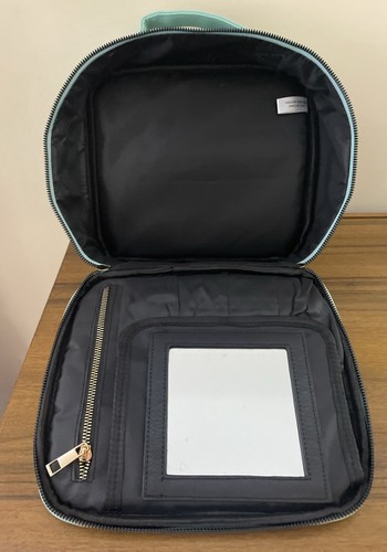 Neiman Marcus Makeup Travel Case Mirror Makeup Bag Seafoam Green 10" x9" x4" NEW - Picture 3 of 9