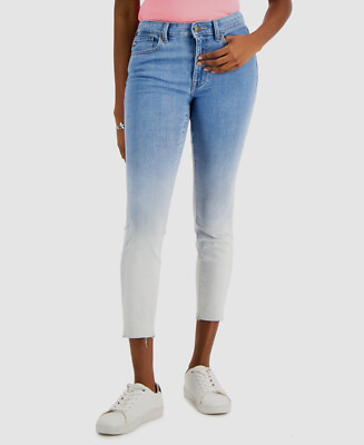 $90 Tommy Hilfiger Women's Blue Dip Dye Stretch Skinny Denim Jeans Pants Size 16