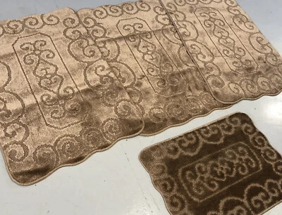 ROMANY X JUEGO DE 4 ALFOMBRILLAS LAVABLES GITANAS ROMANAS-ALFOMBRAS MARRONES ANTIDESLIZANTES X