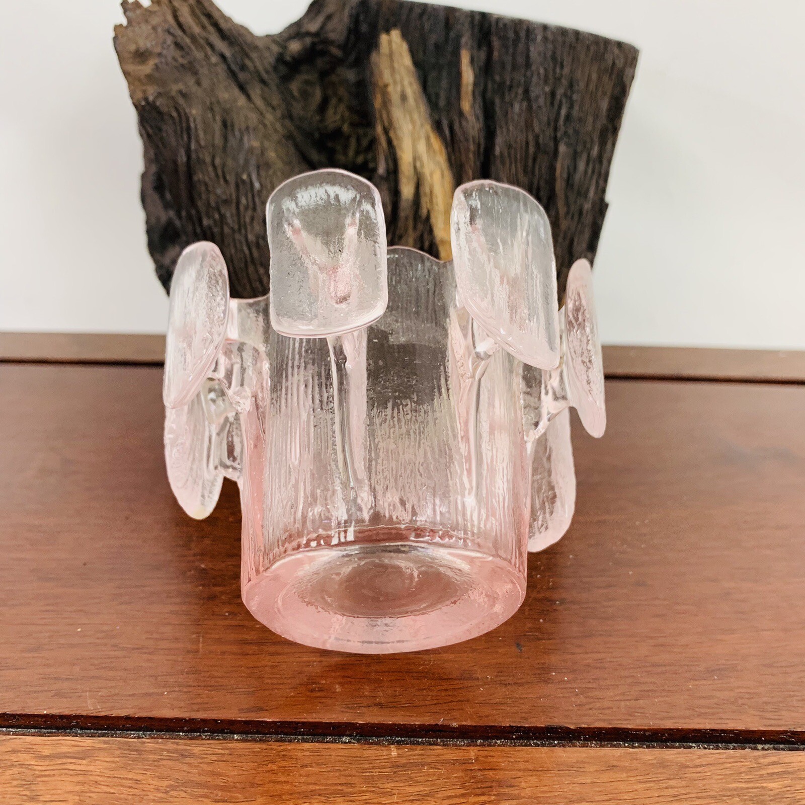 Viking Glass Finnish Vessel Crown Votive Candle Holder Pink Hand Made