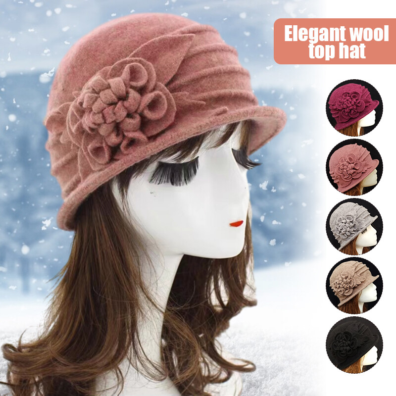 Vintage Elegant Women's Wool Top Hat Bucket Cloche Beanies Beret Winter Hat
