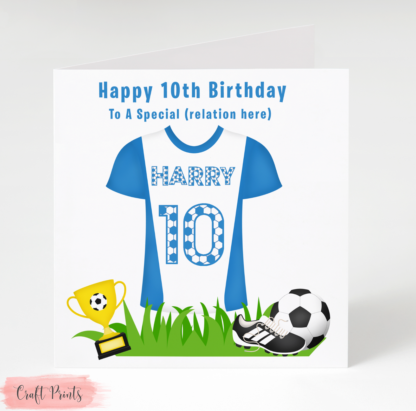Personalised Football Shirt Birthday Card Blue Son Grandson 6th 7th 8th 9th 10th