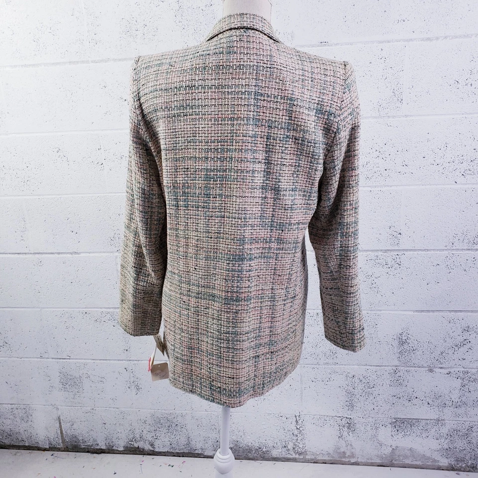 Blazer Vintage 100% Seda Tejido a Mano Un Botón Rosa Plata Metálico Talla Pequeña Foto 3 de 4