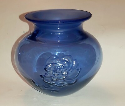 Kopp Glass 2013 Blue Rose Bowl Art Glass Vase