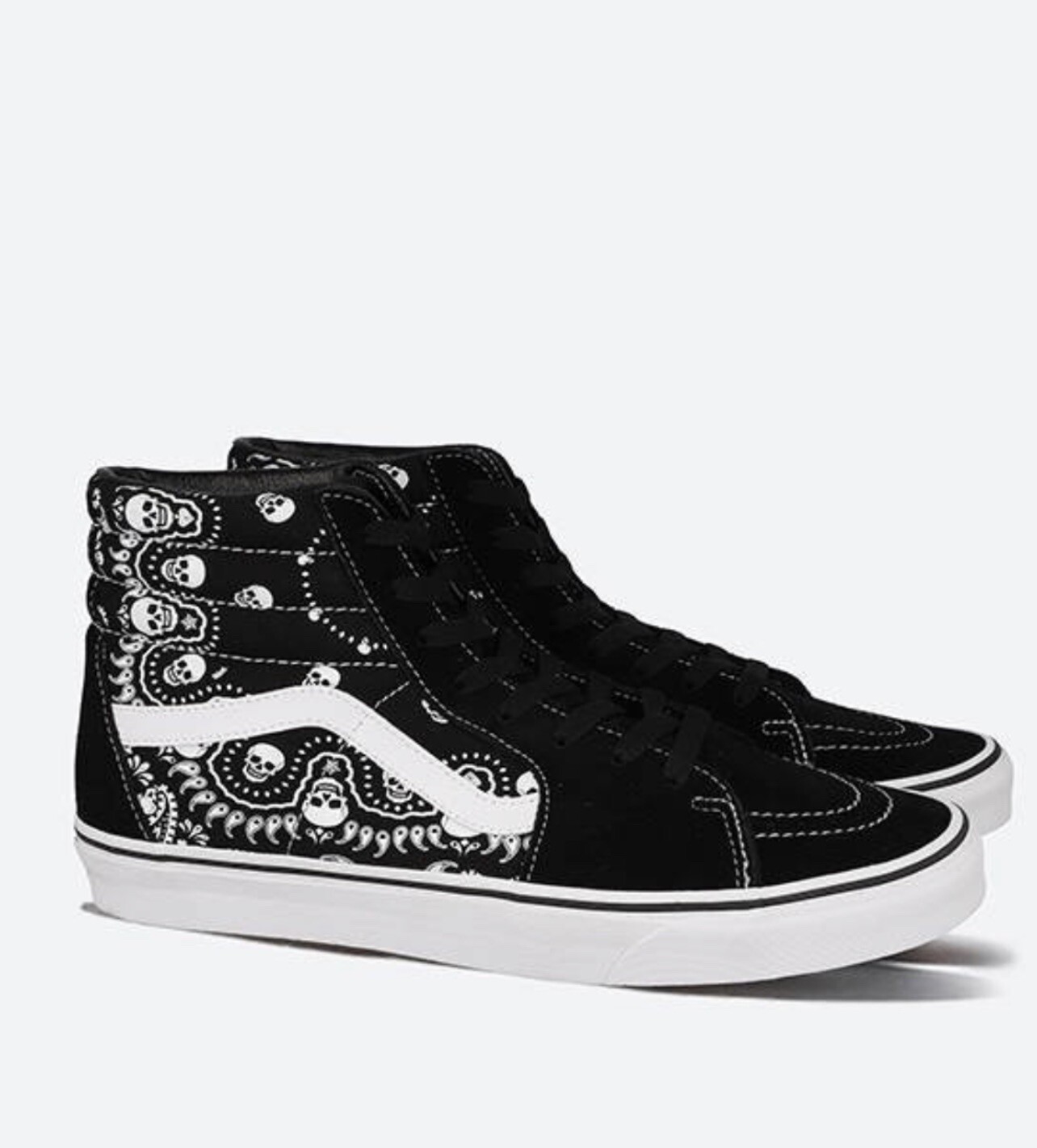 Vans Sk8Hi Men's Skate Shoes Bandana Skulls Black Sneaker Casual White