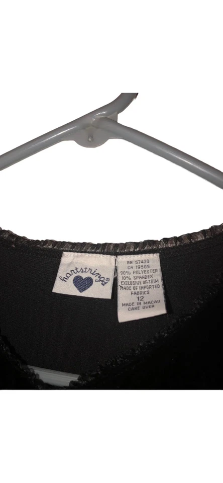 Hartstrings Girls Black Velvet Modest Holiday Dress Sz 12 Floral Embroidered - Image 2 of 2