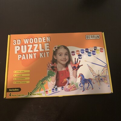Bearun 3D Wooden Puzzle Paint Kit New