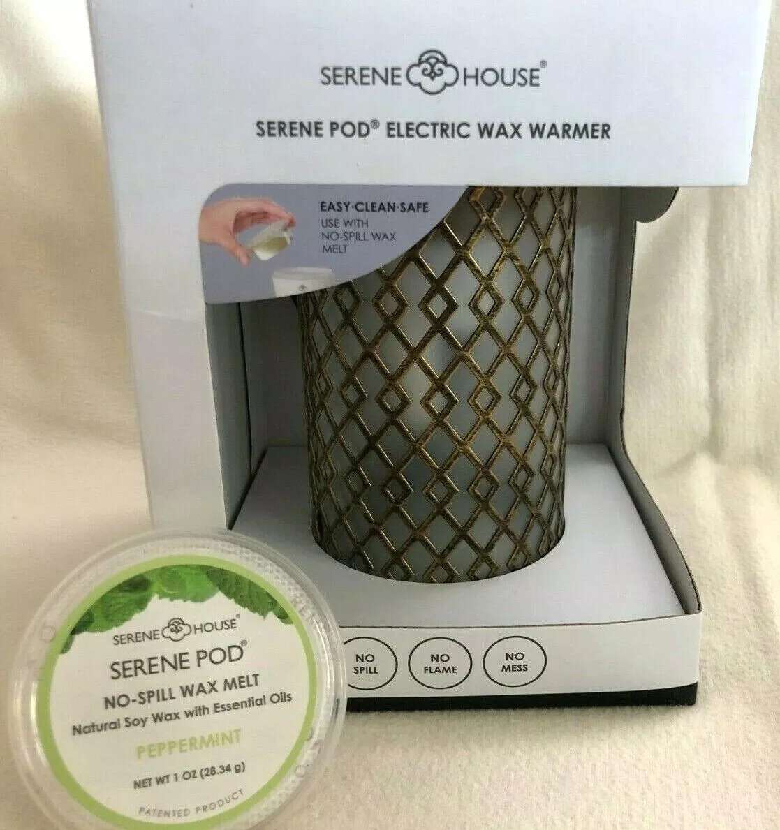 ELECTRIC WAX WARMER by SERENE HOUSE with POD MELT Peppermint Scent SAFE No  Spill