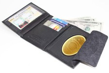 Black Leather Conceal Badge Holder Wallet For Officer Security Shield