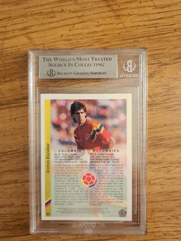 Carte Sportive Andres Escobar - Upper Deck World Cup 94 #61 - Notée PSA 9 - Version Allemande
