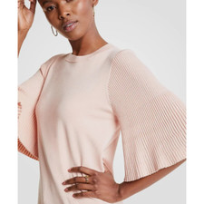 New Ann Taylor XS Candid Pink Crew Neck Pleated Sleeve Sweater