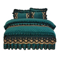 Luxury Lace Crystal Velvet Bedding Set Queen King Duvet Cover Quilted Bedskirt