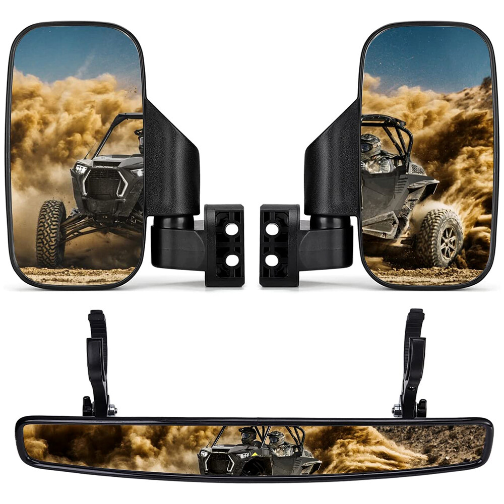 UTV Rear Side View Mirror – 2" Roll Bar Mount, Fits Honda Talon 1000, Polaris RZR & More