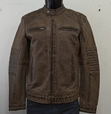 Men's Classic Dirty Brown Quilted Biker Moto Style Lambskin Leather Jacket 8496