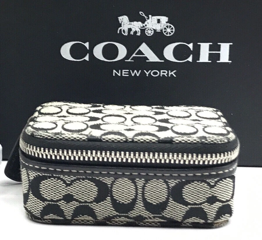 Coach черный/серый подпись холст кожаный отделки тройной таблетки чехол дорожная коробка - Изображение 3 из 4