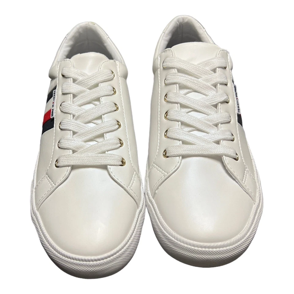 Nuevo con etiquetas Tommy Hilfiger, Zapatilla deportiva para mujer Lightz con cordones, blanca multicolor. Talla 8 Foto 2 de 4
