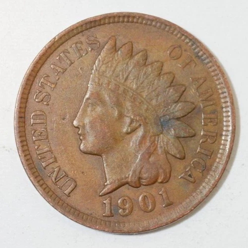 1901 Indian Head Penny, coin is a Very Fine small cent (8+ items ship for free)