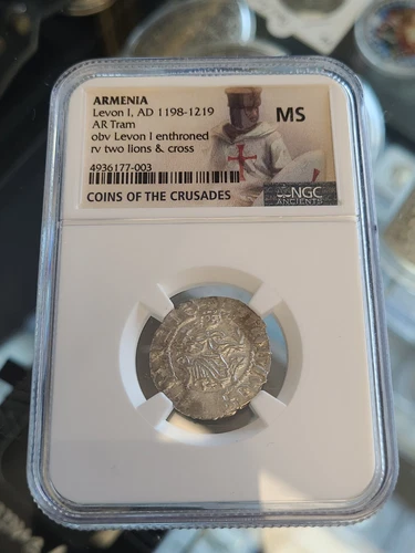 Armenia Levo. 1 AD 1198-1219 AR Tram Lions And Cross NGC MS