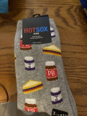 Hot Sox Kids Crew Socks  ( Peanut Butter & Jelly Sandwich)Youth  M / L