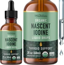 Organic Iodine Liquid for Thyroid Support Nascent Iodine Supplements USDA 2fl oz