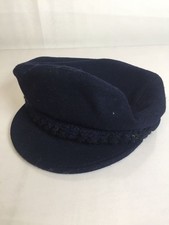 CHANEL 100% Wool Newsboy Cap with Coco Mark & Metal Fittings Navy Blue S jp