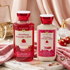 Bath  Body Works Strawberry Pound Cake Nourishing Body Wash Lotion 2 Pc Set