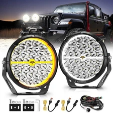 AUXBEAM Pair 9"inch LED Work Light Pods Offroad Driving Lamp DRL Wiring Harness