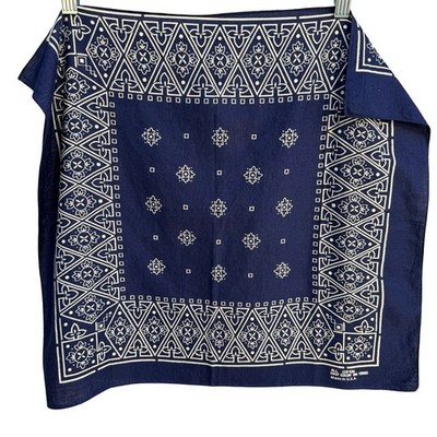 Vintage Navy Blue Cotton Bandana Made in USA Fast Color RN 13960 Geometric Print