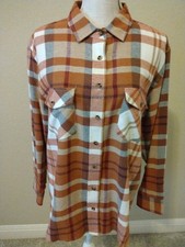 Women's Medium Fall Decorative Long Sleeve Plaid Flannel Shirt