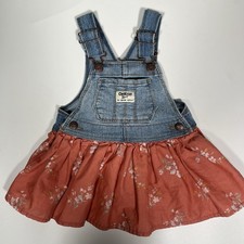 Oshkosh Denim Overalls with Floral Skirt Baby Girl 12 Mo.