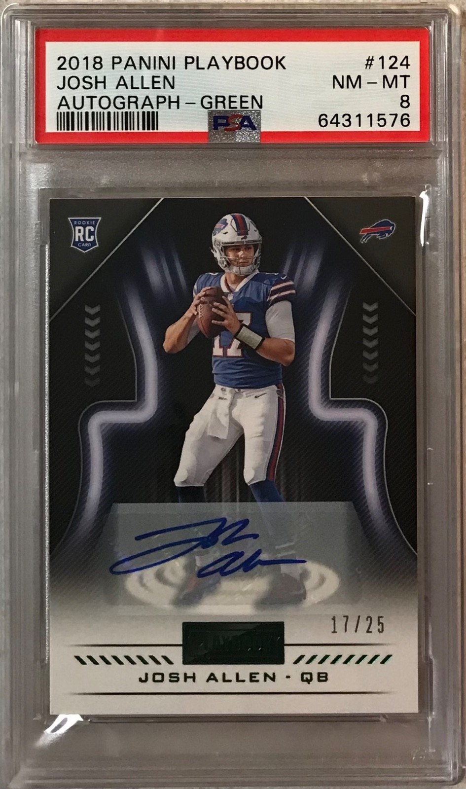 Josh Allen Autographed Signed Buffalo Bills 2018 Playbook Auto #17/25 JERSEY # Rookie s Green #124 PSA 8 