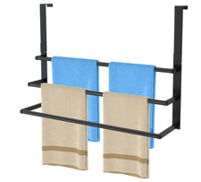 Over the Door Towel Rack 24 Inch Matte Black Stainless Steel 3 Tier NEW