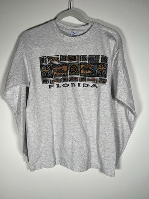 Vintage 90s Graystone Graphics long slv gray tshirt FLORIDA beach aztec fish M