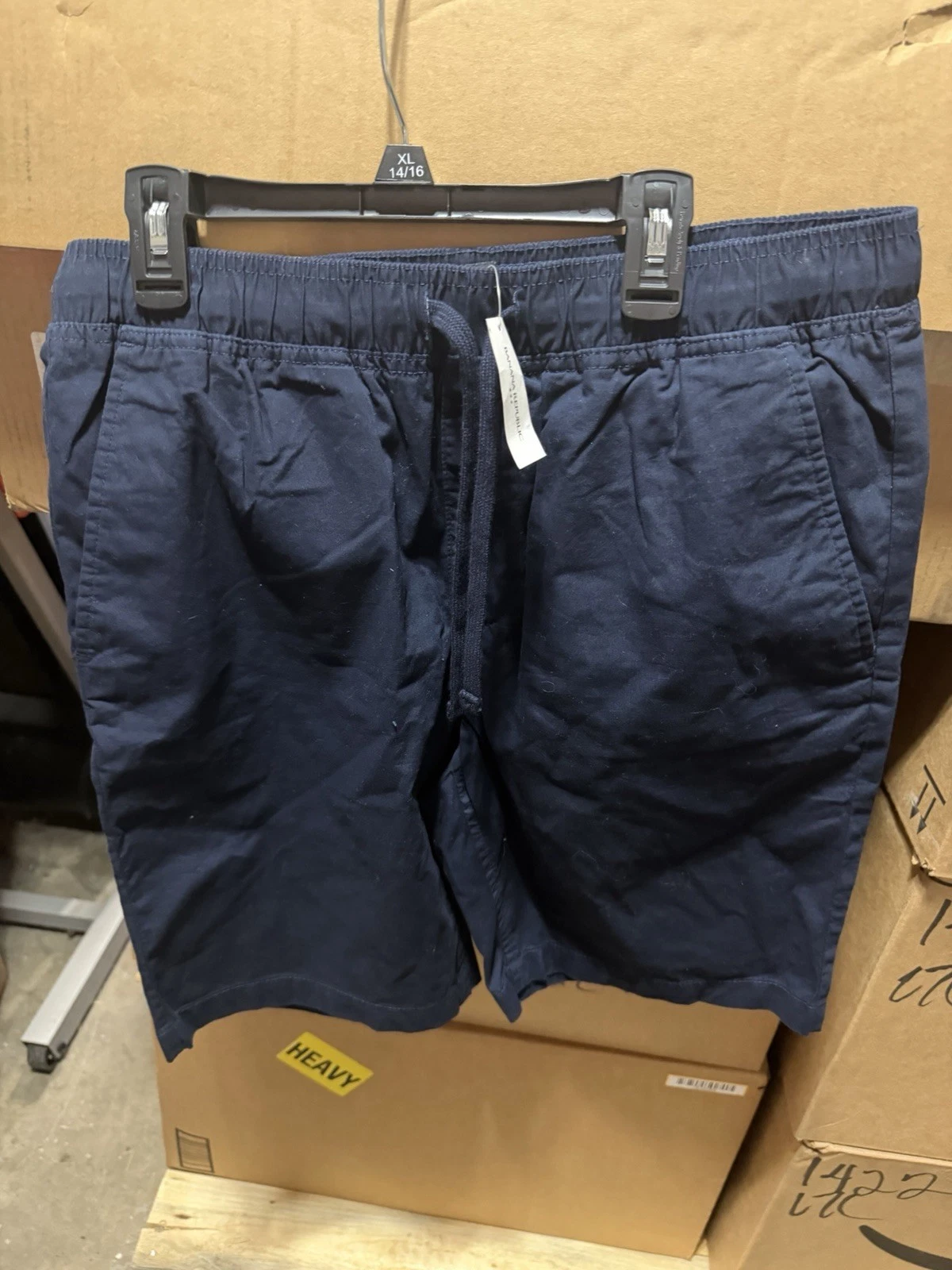 Banana Republic Deck Short Navy Blue Drawstring Elastic Waist Pockets 9" Inseam